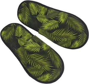 Tropical Palm Leaves Fern Leaf Slippers for Women Fuzzy House Shoes Anti-Skid Indoor Slipper Gifts for Women Mom Ladies