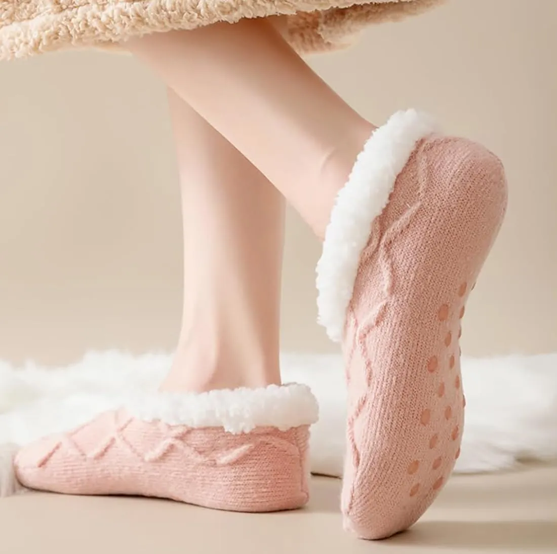 Truecups Fleece Socks Fleece-Lined Non-Slip Thermal Socks,Truecups Thermal Slipper Socks