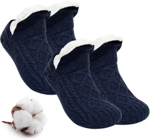 Truecups Fleece Socks, Fleecesox - Fleece-Lined Non-slip Thermal Slippers Socks, V-Mouth Fuzzy Socks with Grippers for Women Men