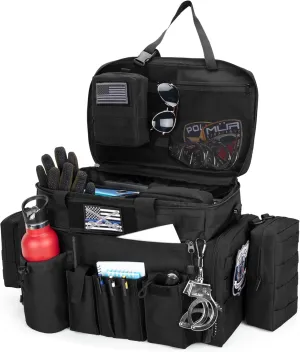Trunab Patrol Bag, Police Duty Bag, Car Front Seat Organizer with 15.6” Tablet and Laptop Storage for Law Enforcement, Police Patrol, MOLLE Compatible