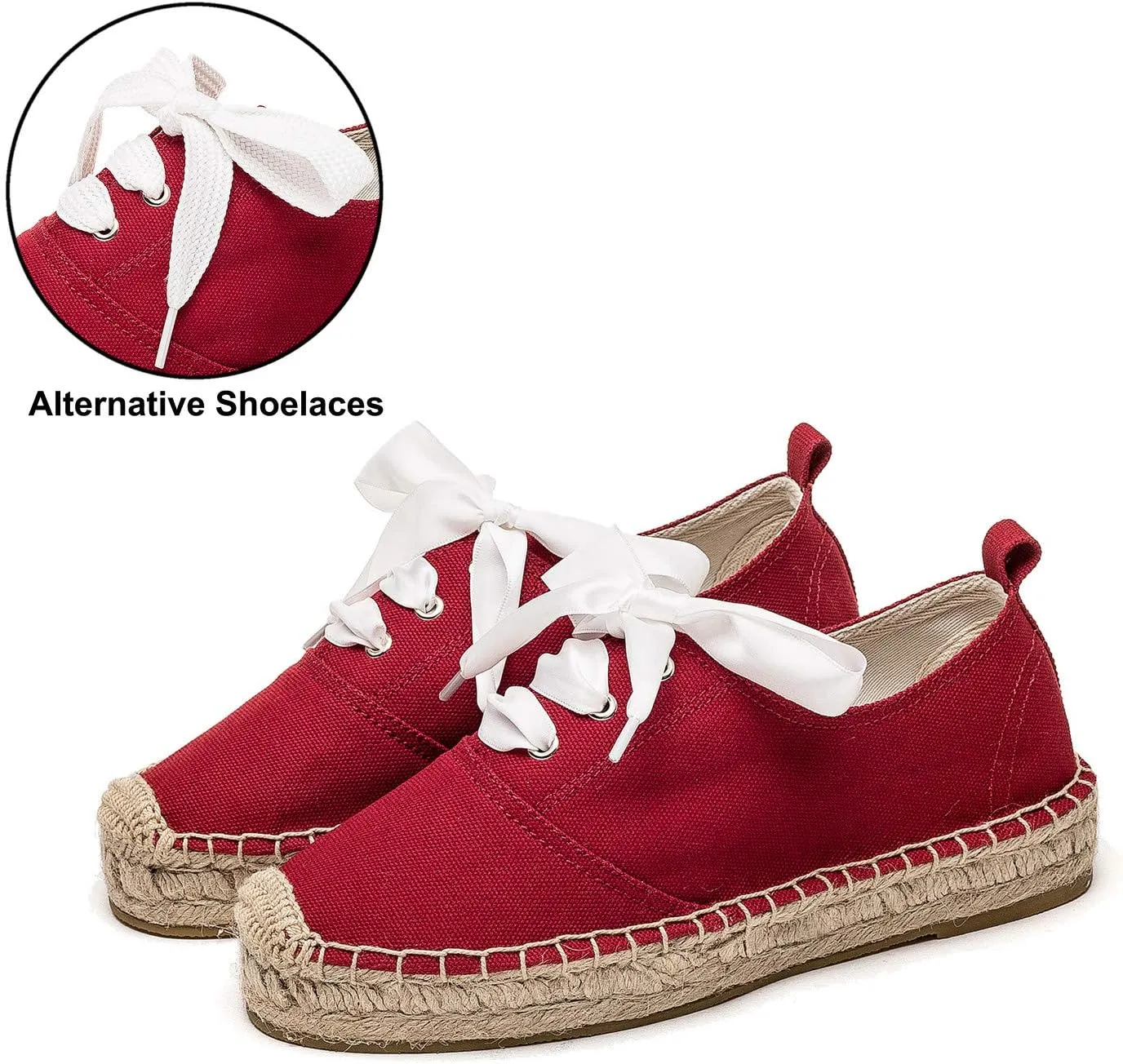 U-lite Women's Canvas White Shoes Platform Espadrille Classic Fashion Comfort Casual Lace Up Low Cut Sneakers