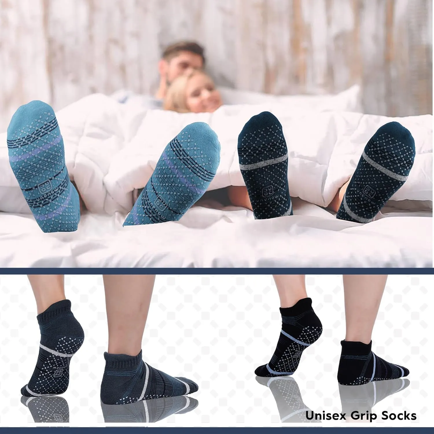 unenow Unisex Non Slip Grip Socks with Cushion for Yoga Pilates Barre Home & Hospital