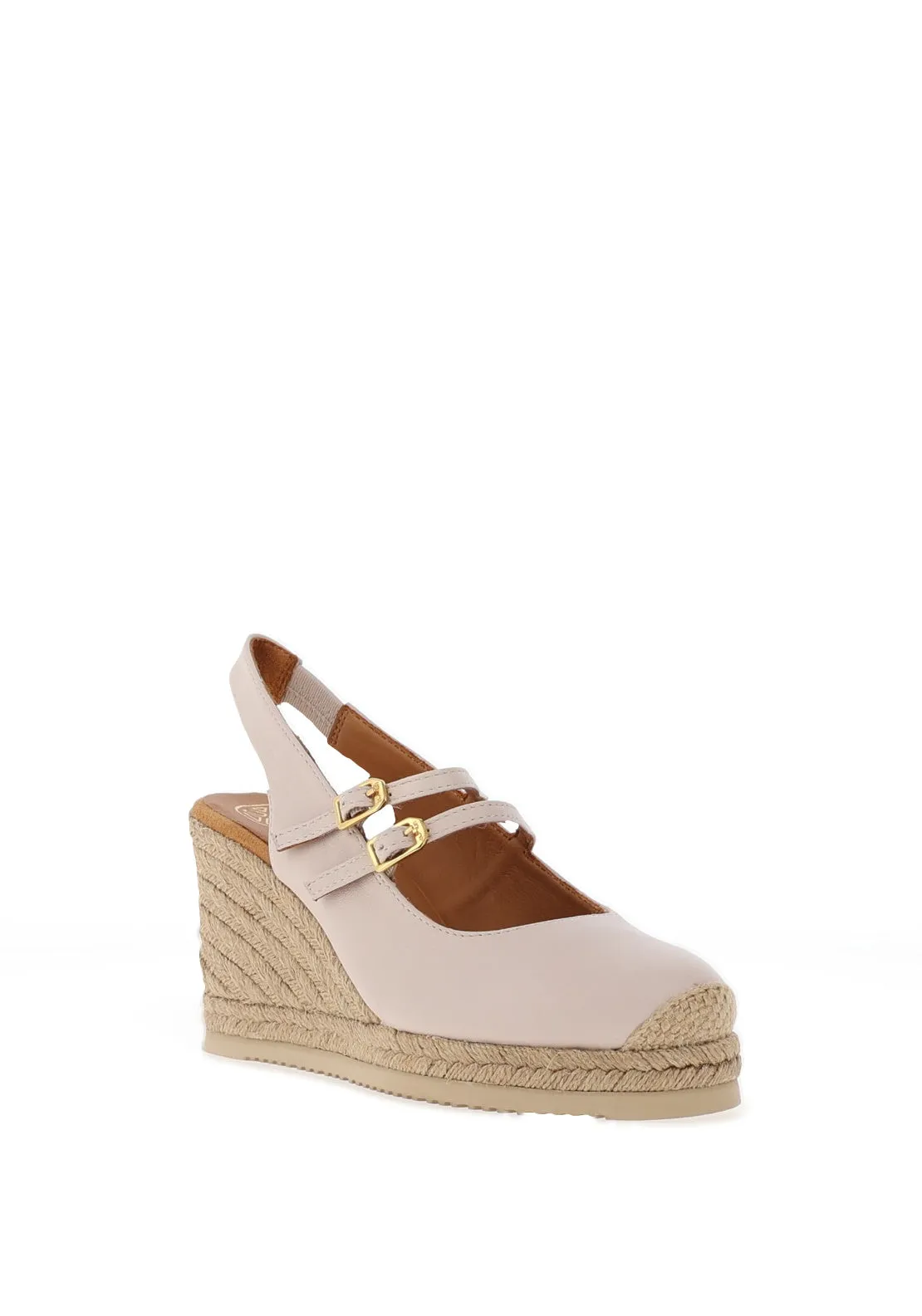 Unisa Cyntia Leather Sling Back Espadrille Wedge Shoes, Ivory
