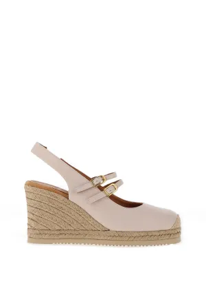 Unisa Cyntia Leather Sling Back Espadrille Wedge Shoes, Ivory