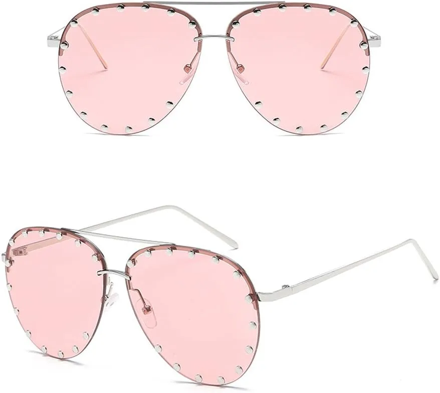 Unisex Affair Studded Aviator Sunglasses Colorful Lens