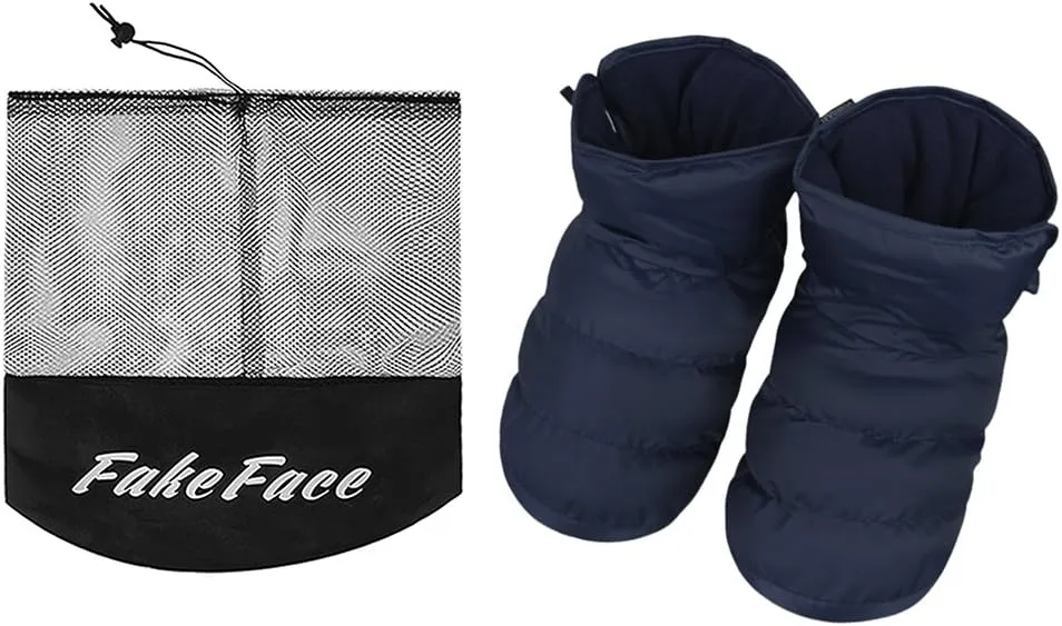 Unisex Warm Cozy Indoor Outdoor Slippers Shoes Winter Snow Waterproof Thermal Ankle Boots with Non-Slip Sole Fleece Filled Inside Boots (10-11, Navy Blue)