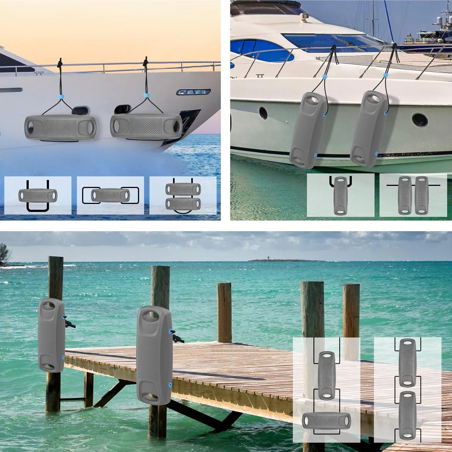 Upgraded Extended 8 x 22 inch Boat Fenders EVA Boat Bumpers Fenders（1,2,4 Pack）,Boat Bumpers for Docking Ideal for Fishing Boat, Pontoon, Bass,Dock,PWC,Jet Ski(3 Color)