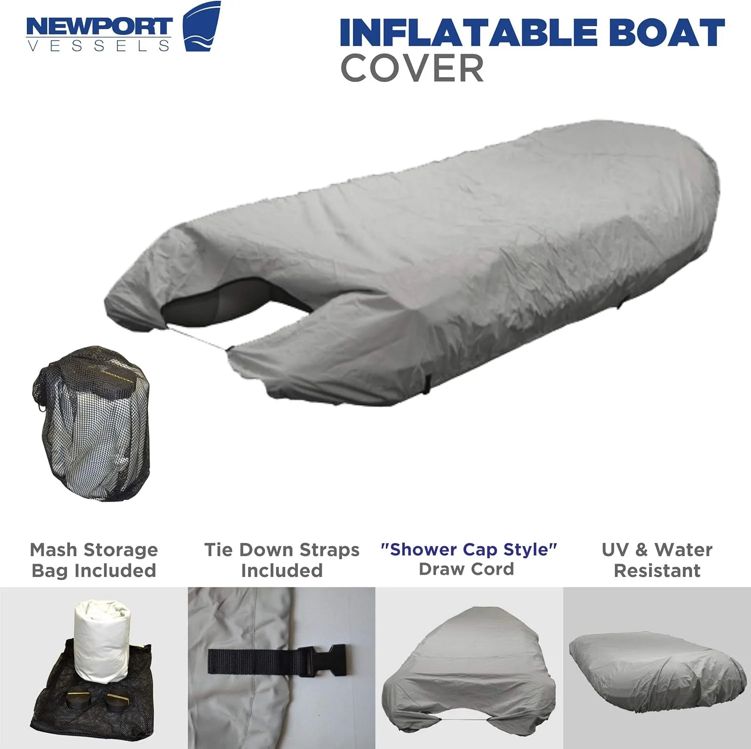UV Resistant Inflatable Dinghy Boat Cover, Grey, 10-11-Feet