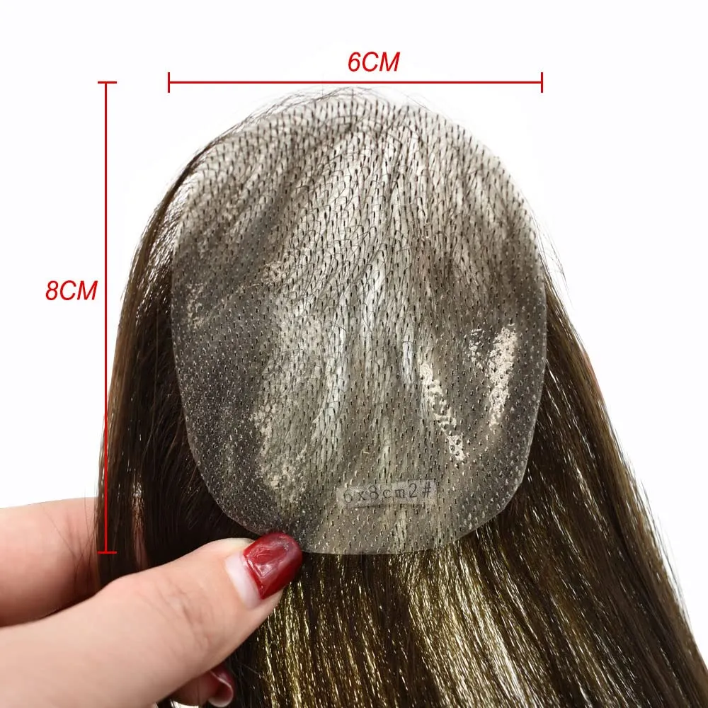 V-Looped Remy Human Hair Patch for Bald Spot - Natural Looking Replacement Unit With Thin Skin for Men (#3 Dark Brown, 4cm X 8cm - 6 Inch)