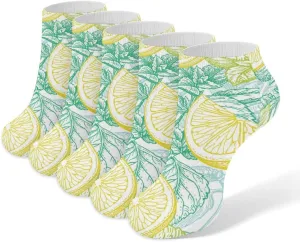 Vegan Lemon Fruit 5 Pairs Ankle Socks Low-Cut Non Slip Athletic Running Flat Sock for Men And Women