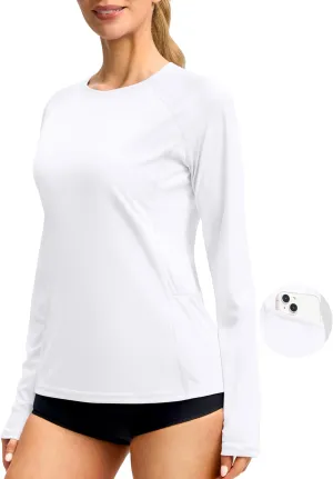 Viodia Rash Guard for Women UPF 50  SPF UV Long Sleeve Shirts Sun Protection Dri Fit Hiking Swim Shirt with Pockets