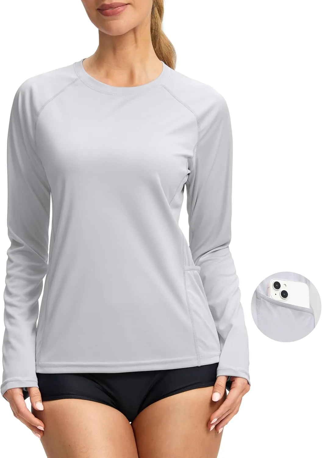 Viodia Rash Guard for Women UPF 50  SPF UV Long Sleeve Shirts Sun Protection Dri Fit Hiking Swim Shirt with Pockets
