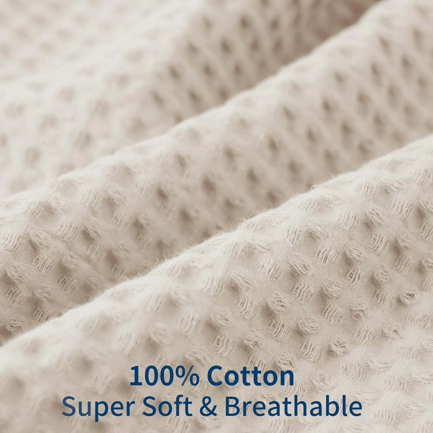 Waffle Weave Pillowcases King Size 2 Pack, 100% Egyptian Cotton 600 Thread Count, Ultra Soft Pillow Shams with Envelope Closure, Breathable Skin-Friendly Pillow Case, Beige, 20x36 Inches