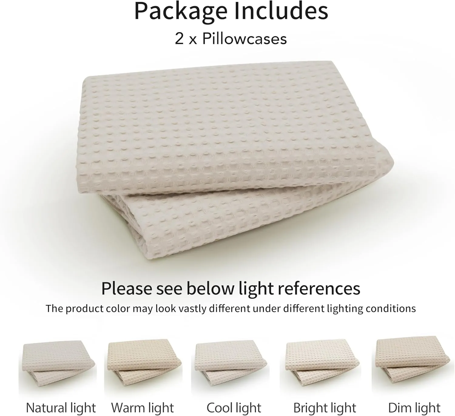 Waffle Weave Pillowcases King Size 2 Pack, 100% Egyptian Cotton 600 Thread Count, Ultra Soft Pillow Shams with Envelope Closure, Breathable Skin-Friendly Pillow Case, Beige, 20x36 Inches