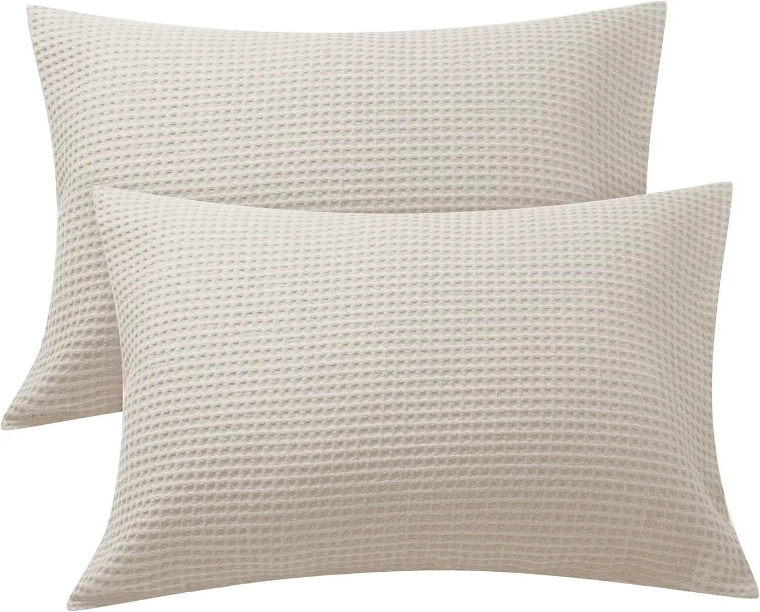 Waffle Weave Pillowcases King Size 2 Pack, 100% Egyptian Cotton 600 Thread Count, Ultra Soft Pillow Shams with Envelope Closure, Breathable Skin-Friendly Pillow Case, Beige, 20x36 Inches