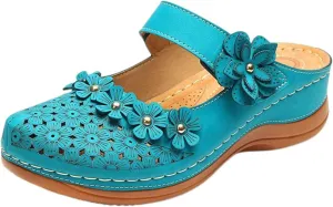 Wedge Sandals for Women Dressy Comfortable Summer Platform Orthopedic Sandals, Closed Toe Flower Strap Walking Slippers Sandal Hollow Out Breathable Walking Shoes with Arch Support