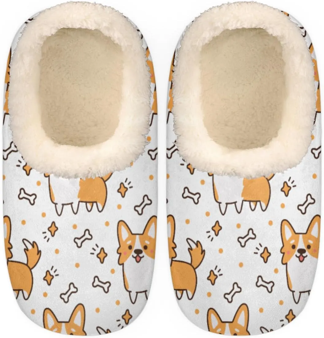 Welsh Corgi Bone House Slippers for Women/Men, Non-Slip House Slipper Socks, Plush Lined Slippers Shoes for Boys Girls Teens Indoor Bedroom (Cute Dog)