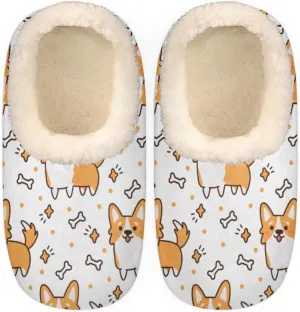 Welsh Corgi Bone House Slippers for Women/Men, Non-Slip House Slipper Socks, Plush Lined Slippers Shoes for Boys Girls Teens Indoor Bedroom (Cute Dog)