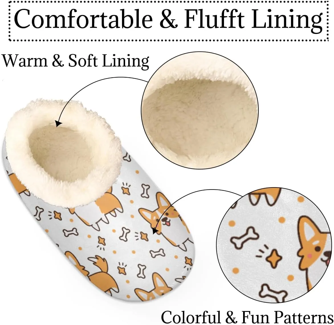 Welsh Corgi Bone House Slippers for Women/Men, Non-Slip House Slipper Socks, Plush Lined Slippers Shoes for Boys Girls Teens Indoor Bedroom (Cute Dog)