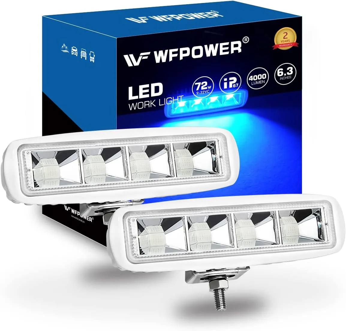WFPOWER Blue Boat Spreader Lights, 2 Pack 72W Pontoon Lights Spreader for Boats, Waterproof Marine LED Lights Dock Light for Night Fishing, 6.3 Inch T-Top Boat Deck Lights 12V 24V for Boat SUV Truck