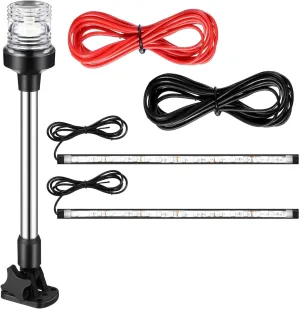 White LED Boat Stern Light with 2 Pcs 8.2ft Extra Cables All Round 12-24v, and 2 Pcs Navigation Lights LED Anchor for Boats Red and Green Running Marine(12 Inch)