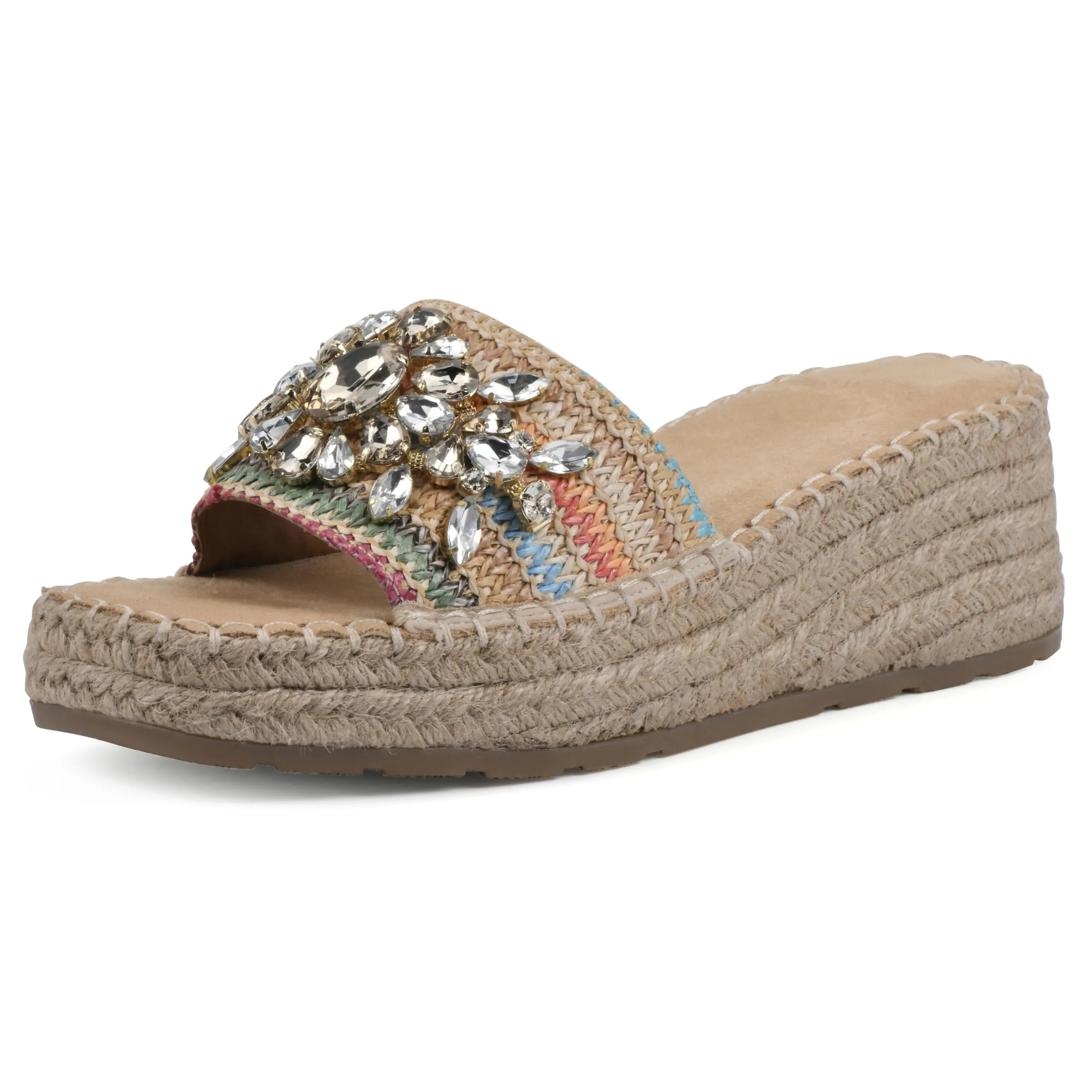 WHITE MOUNTAIN Women's Stitch Low Platform Espadrille Sandal, Natural/Multi, 8.5 M