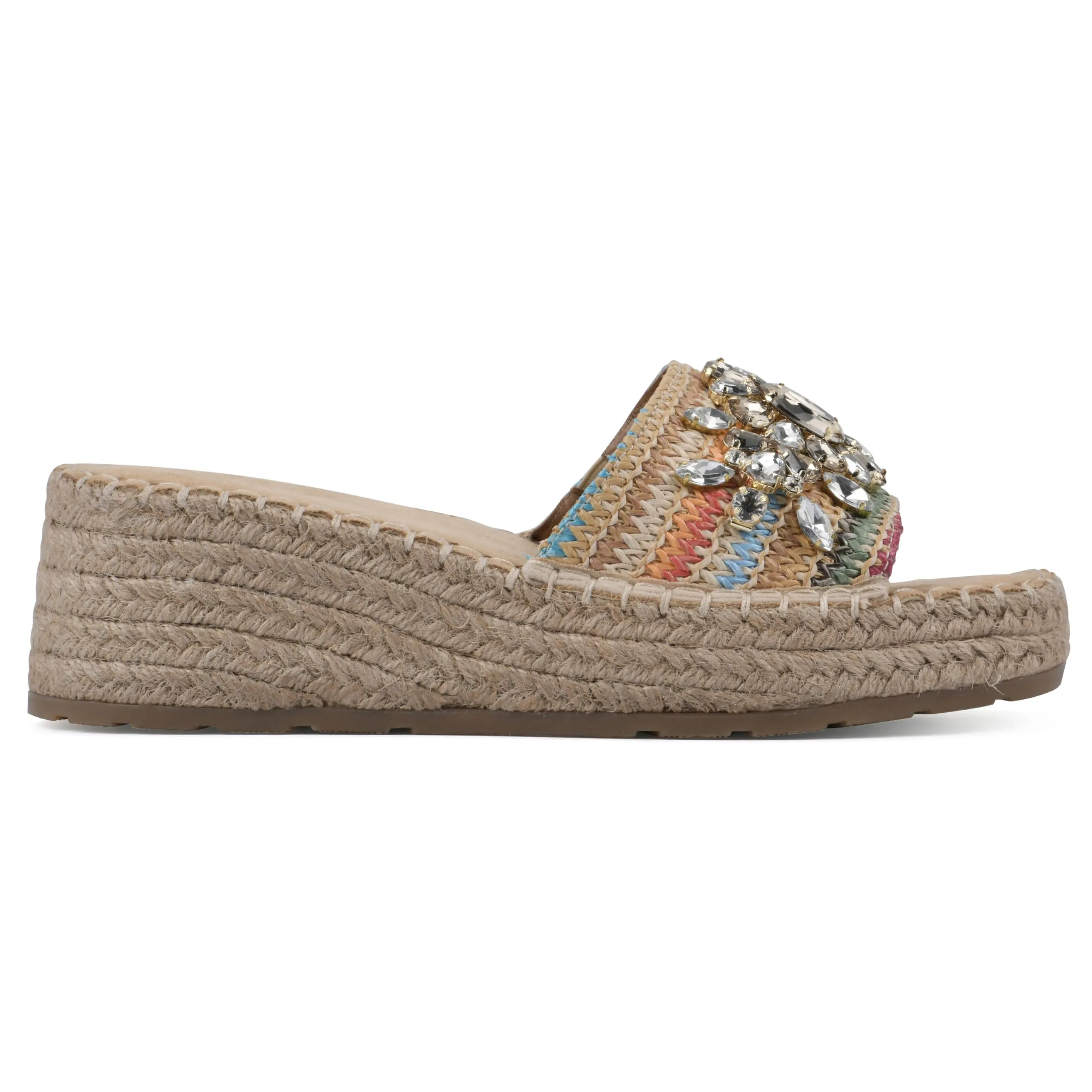 WHITE MOUNTAIN Women's Stitch Low Platform Espadrille Sandal, Natural/Multi, 8.5 M
