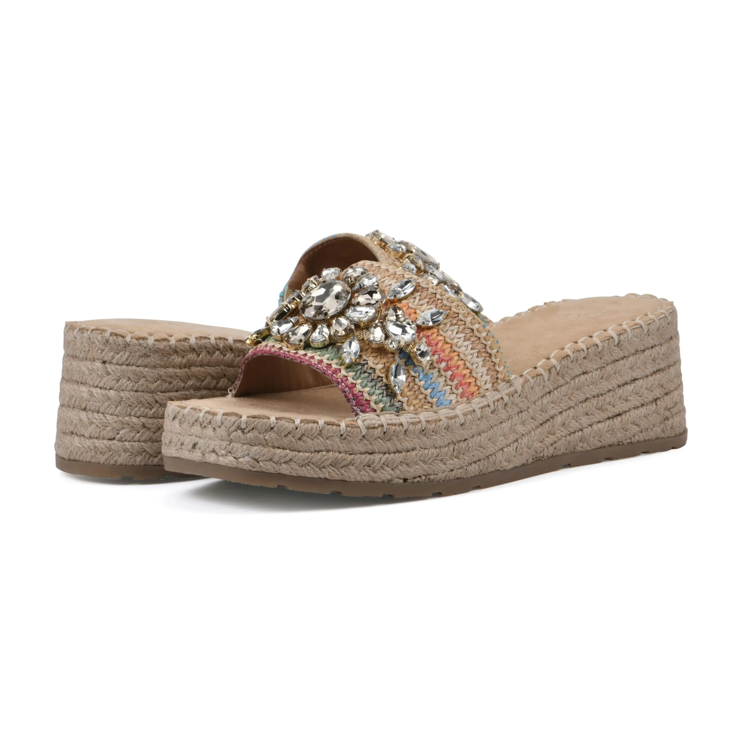 WHITE MOUNTAIN Women's Stitch Low Platform Espadrille Sandal, Natural/Multi, 8.5 M