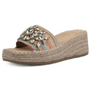 WHITE MOUNTAIN Women's Stitch Low Platform Espadrille Sandal, Natural/Multi, 8.5 M