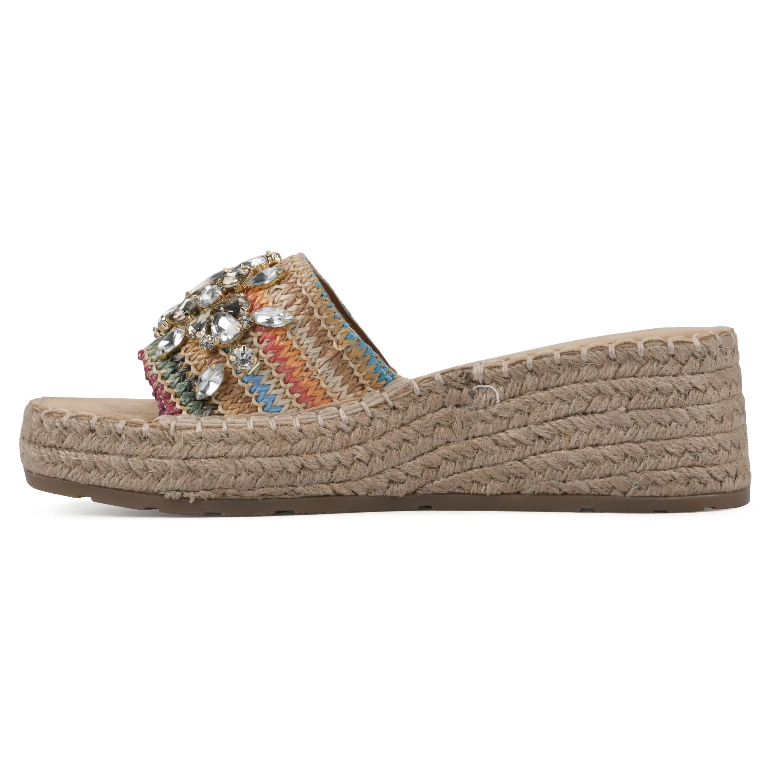 WHITE MOUNTAIN Women's Stitch Low Platform Espadrille Sandal, Natural/Multi, 8.5 M