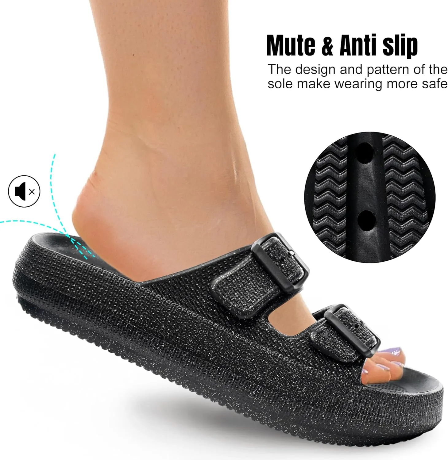 Women Cloud Slide Sandals Woman Slip on Lightweight Adjustable Buckle Slides with Non-Slip Sole for Indoor/Outdoor Use