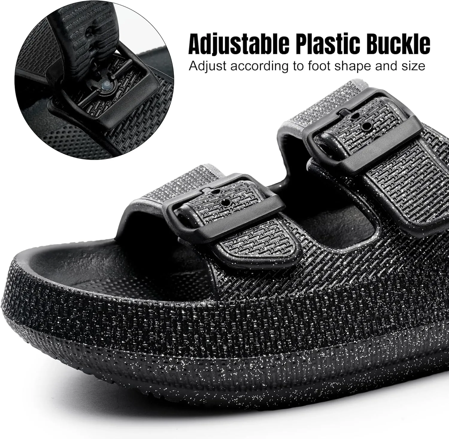 Women Cloud Slide Sandals Woman Slip on Lightweight Adjustable Buckle Slides with Non-Slip Sole for Indoor/Outdoor Use