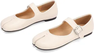 Women Fashion Buckle Strap Casual Flats Ballerina Ninja Cozy Dress Shoes Mary Jane Moccasins Ballet Faux Leather Split Toe Shoes
