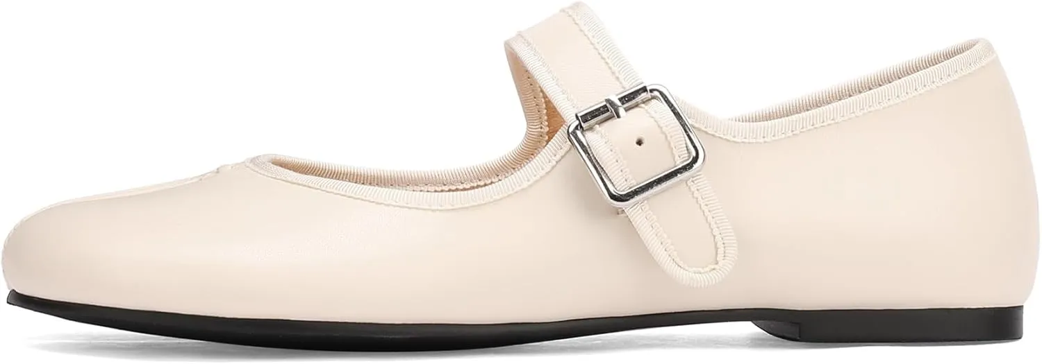 Women Fashion Buckle Strap Casual Flats Ballerina Ninja Cozy Dress Shoes Mary Jane Moccasins Ballet Faux Leather Split Toe Shoes
