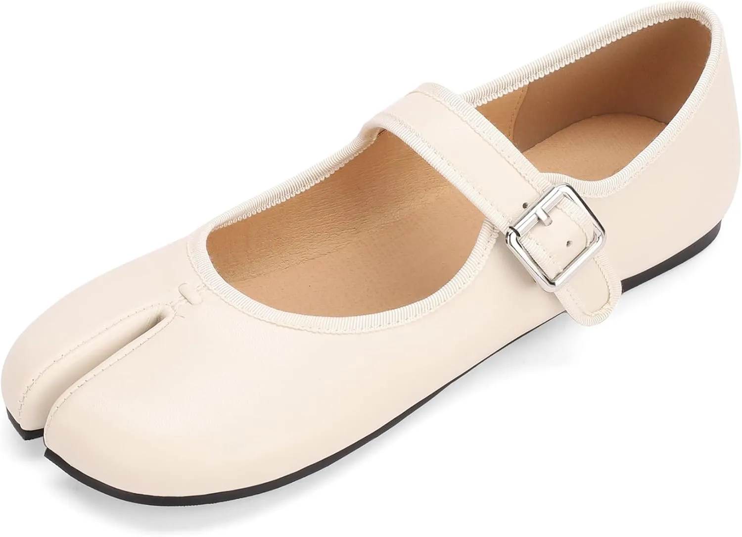 Women Fashion Buckle Strap Casual Flats Ballerina Ninja Cozy Dress Shoes Mary Jane Moccasins Ballet Faux Leather Split Toe Shoes