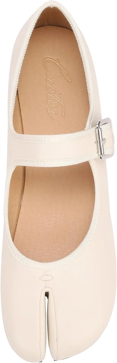 Women Fashion Buckle Strap Casual Flats Ballerina Ninja Cozy Dress Shoes Mary Jane Moccasins Ballet Faux Leather Split Toe Shoes