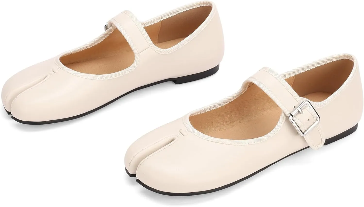 Women Fashion Buckle Strap Casual Flats Ballerina Ninja Cozy Dress Shoes Mary Jane Moccasins Ballet Faux Leather Split Toe Shoes