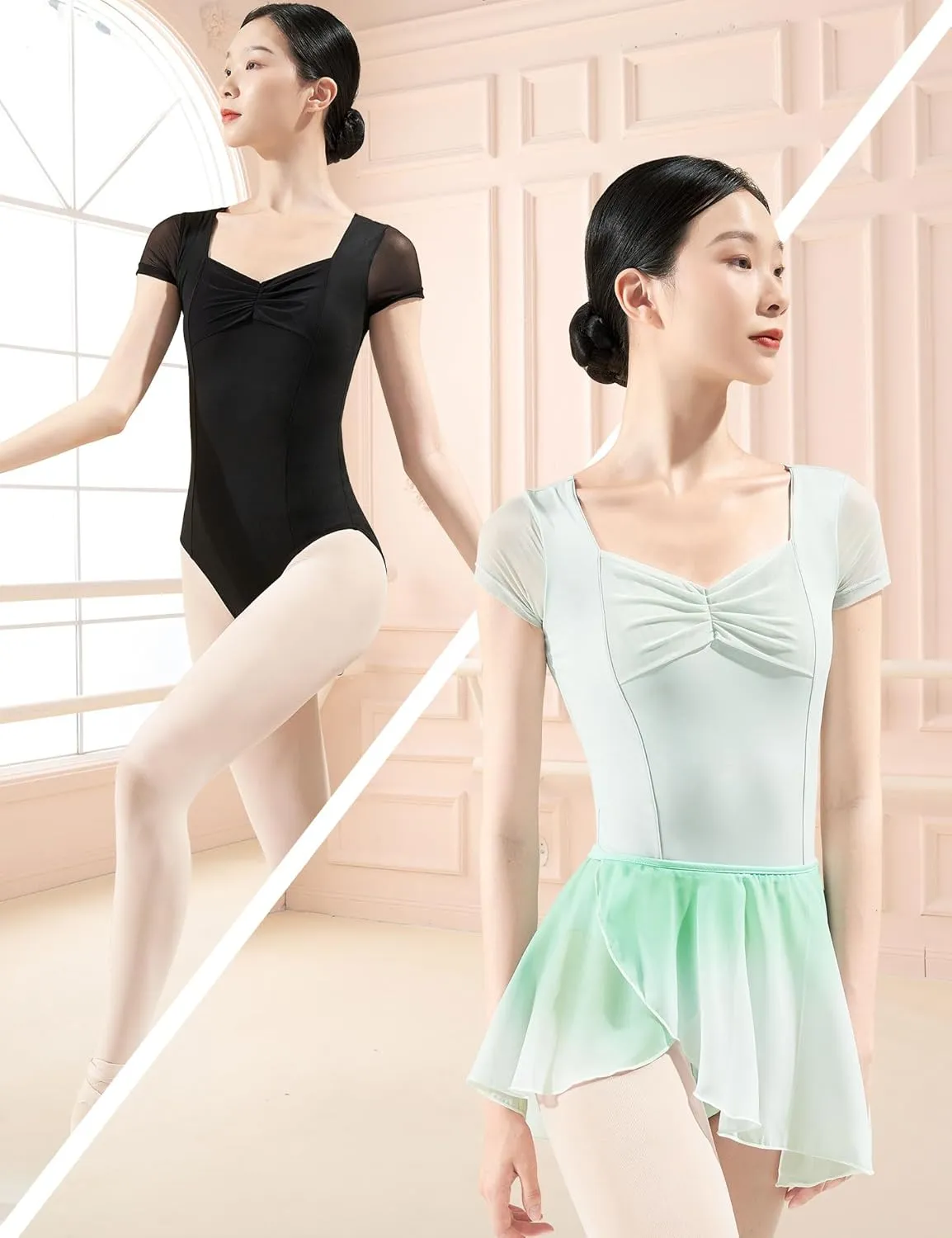 Women Short Sleeve Ballet Leotards Professional Dance Leotard for Gymnastics/Yoga/Lyrical