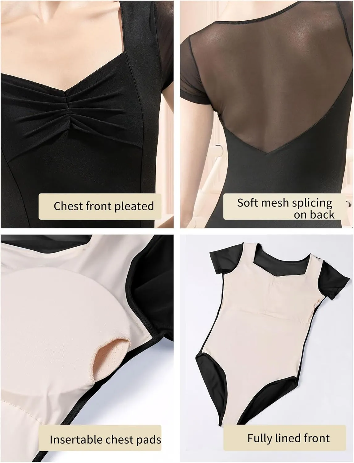Women Short Sleeve Ballet Leotards Professional Dance Leotard for Gymnastics/Yoga/Lyrical