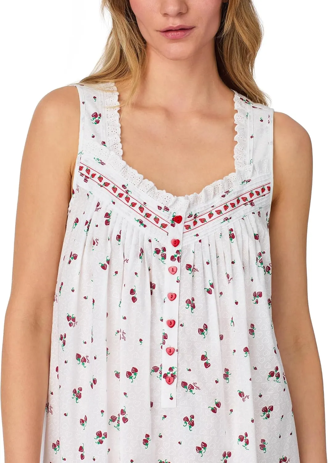 Women's 100% Cotton Woven Lawn & Seersucker 50" Ballet Nightgown, Ruffle Hem, Pintuck Neckline & Buttons