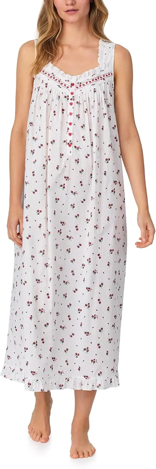Women's 100% Cotton Woven Lawn & Seersucker 50" Ballet Nightgown, Ruffle Hem, Pintuck Neckline & Buttons