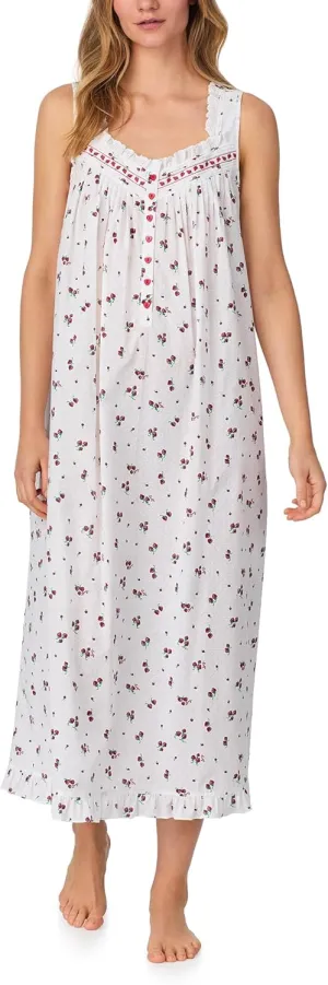 Women's 100% Cotton Woven Lawn & Seersucker 50" Ballet Nightgown, Ruffle Hem, Pintuck Neckline & Buttons