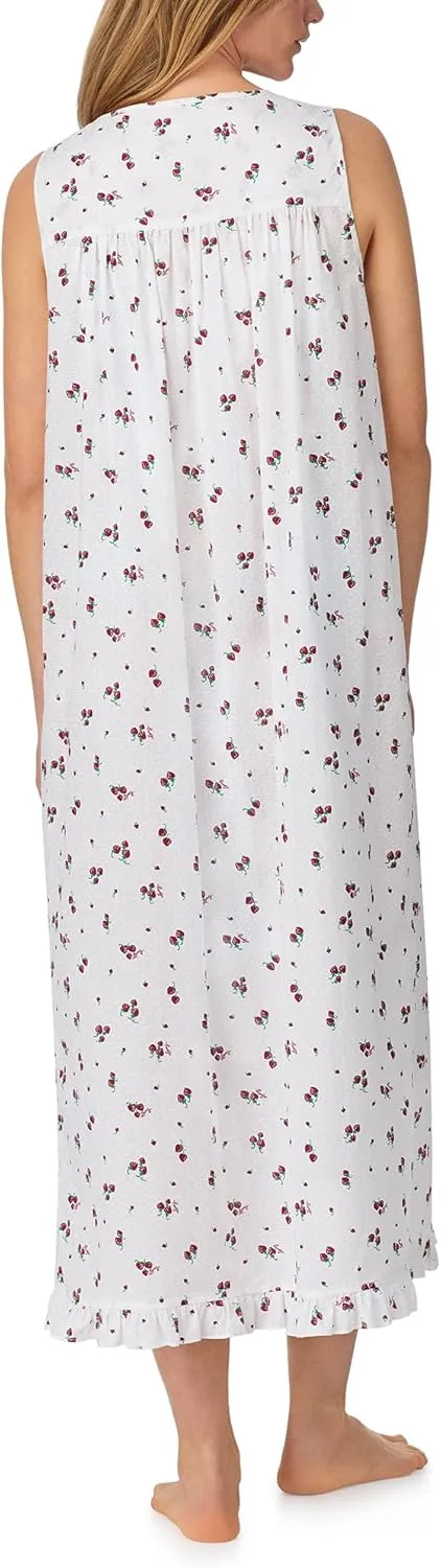 Women's 100% Cotton Woven Lawn & Seersucker 50" Ballet Nightgown, Ruffle Hem, Pintuck Neckline & Buttons