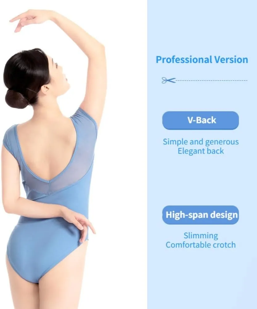 Women's Ballet Leotard Mesh Hollow Out V-Neck Back Dance Bodysuit