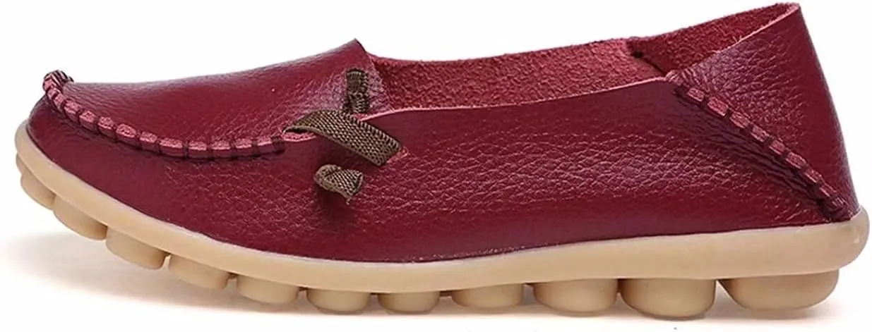 Women's Cowhide Leather Slipper Loafers Flat Shoes Slip-Ons