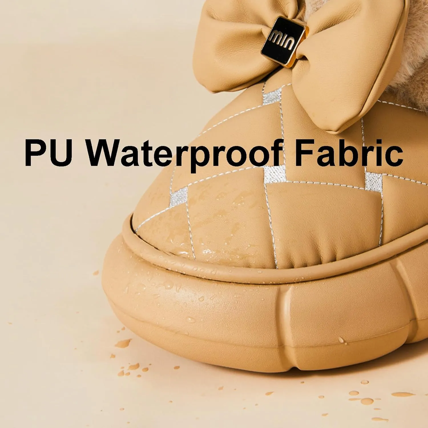 Women's Cute Bowknot Design Plush Lined Slipper Boots, Casual Thick Sole Waterproof Warm Slipperboots, Bow Slippers for Women