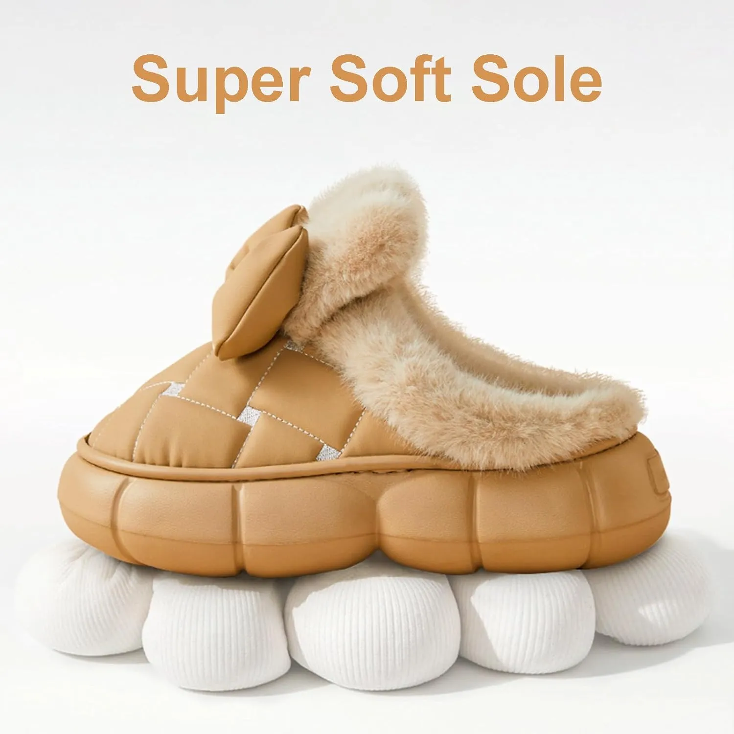 Women's Cute Bowknot Design Plush Lined Slipper Boots, Casual Thick Sole Waterproof Warm Slipperboots, Bow Slippers for Women