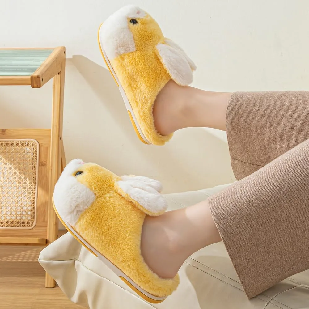 Women's Cute Rabbit Animal Slippers - Novelty Cozy Fuzzy Soft Plush Winter Warm House Shoes Cotton Slippers