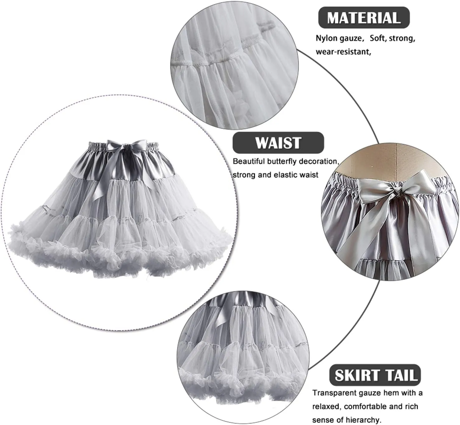 Women's Elastic Waist Chiffon Petticoat Puffy Tutu Tulle Skirt Princess Ballet Dance Pettiskirts Underskirt
