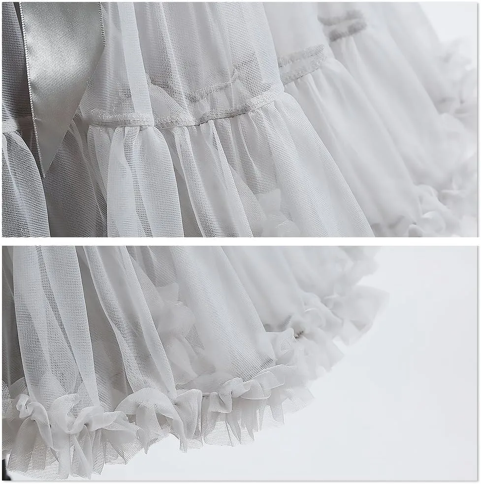 Women's Elastic Waist Chiffon Petticoat Puffy Tutu Tulle Skirt Princess Ballet Dance Pettiskirts Underskirt
